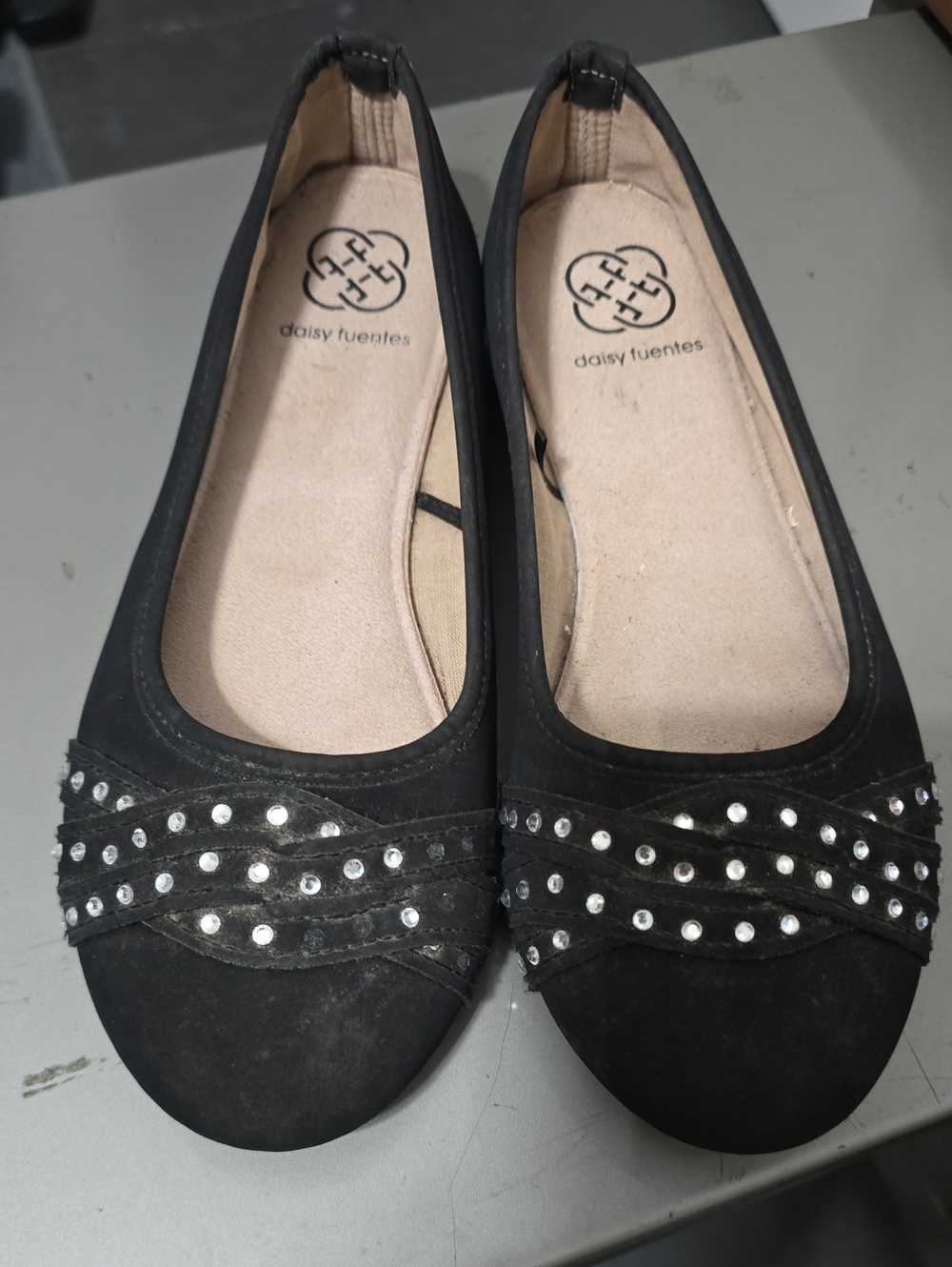 Daisy Fuentes Black Rhinestone Studded Ballet Flats